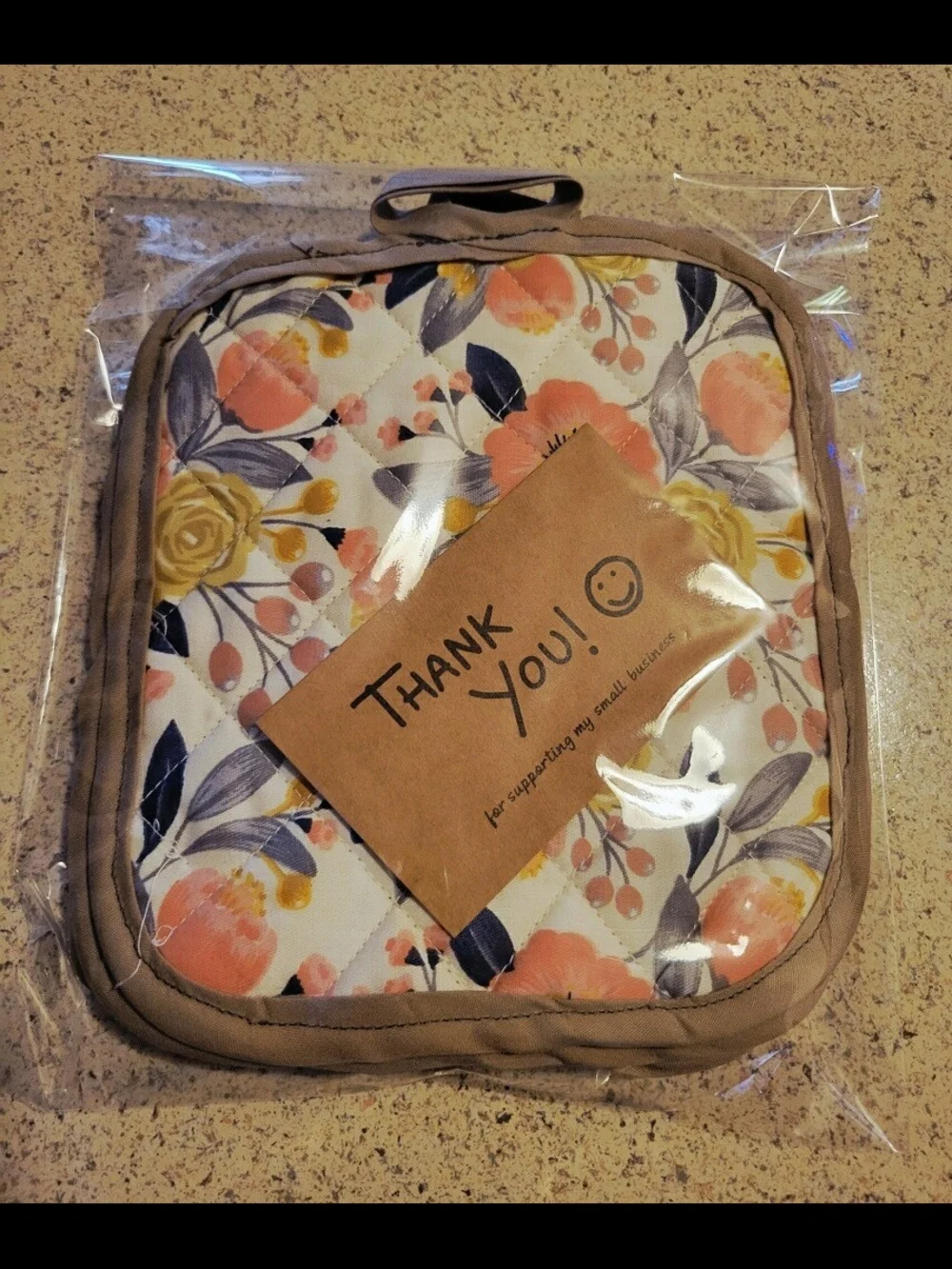 Floral Quilted Pot Holder - Pink, Yellow & Navy